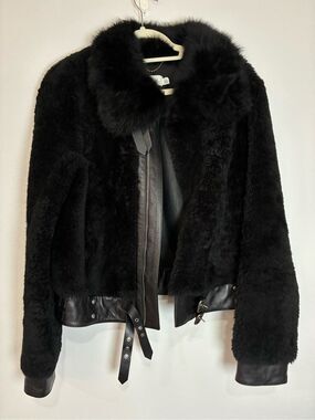 Coach Black Shearling Lamb Leather-Trim Jacket